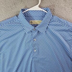 Donald Ross‎ Polo Shirt Men Large Short Sleeve Blue White Plaid Stretch Golf